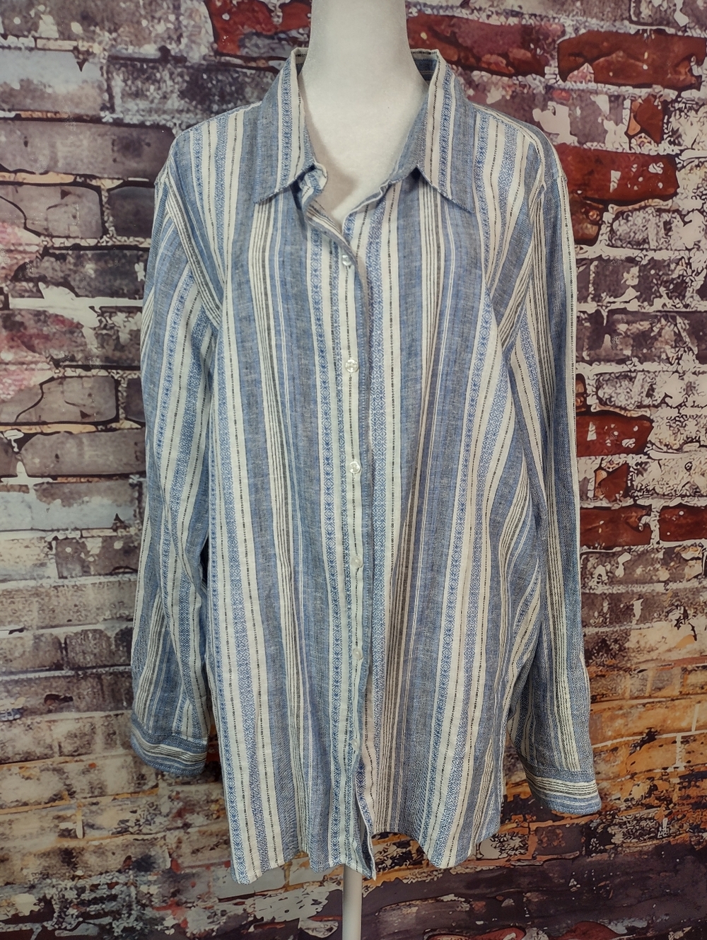 Lucky Brand Baja Stripe Linen Blend Shirt - Picture 5 of 9
